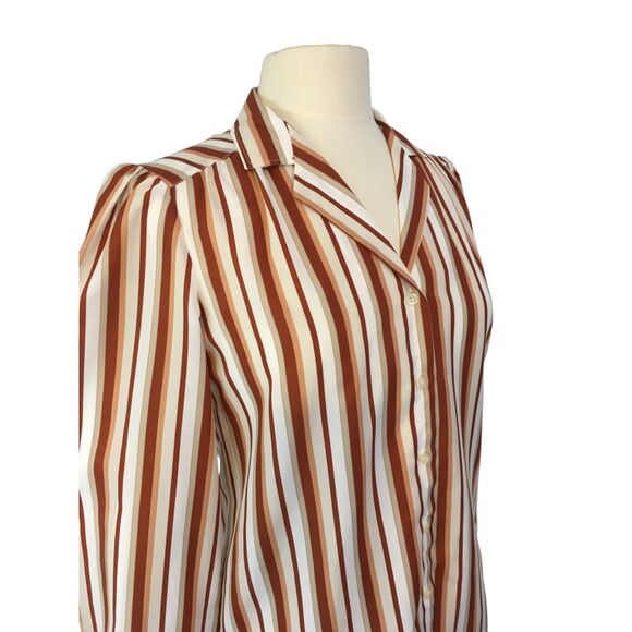 Fire Islander Vintage Womens Brown White Striped Secretary Blouse, Shirt 38 bust - Picture 3 of 8